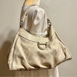 Authentic Gucci Cream Guccissima Leather Gg 
D Ring Hobo Bag